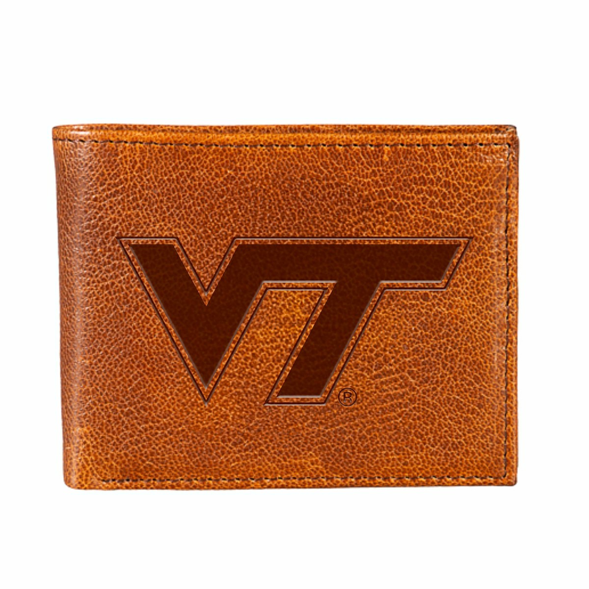 Virginia Tech, Embossed 100% Genuine Tumbled Leather Passcase Bi-Fold