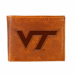 Virginia Tech, Embossed 100% Genuine Tumbled Leather Passcase Bi-Fold