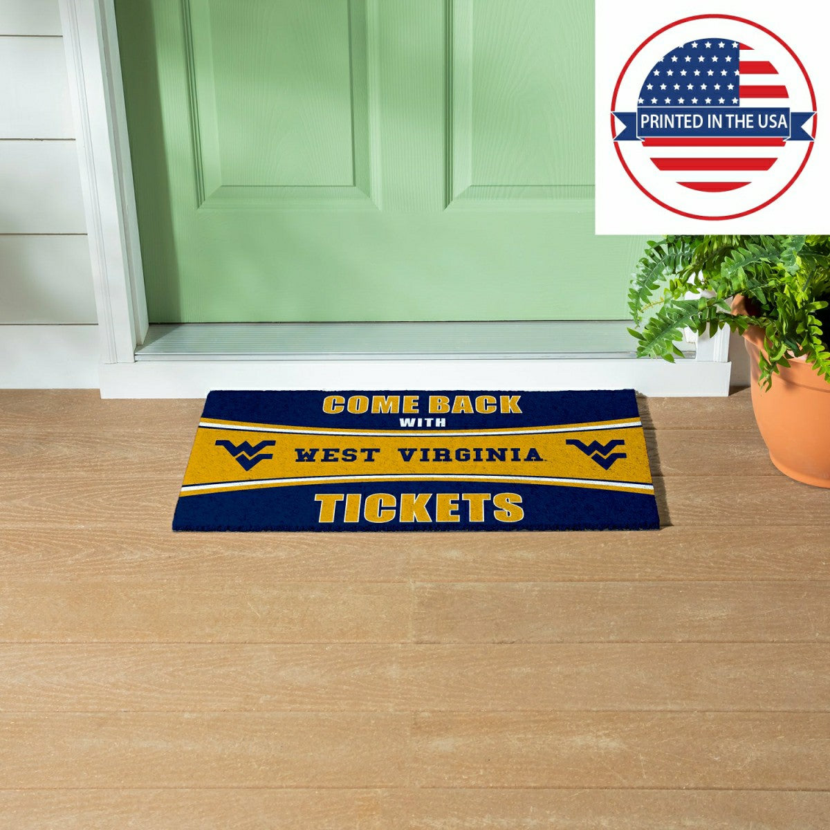 28" x 16" PVC Trapper Mat, Come Back with Tickets, West Virginia Unive