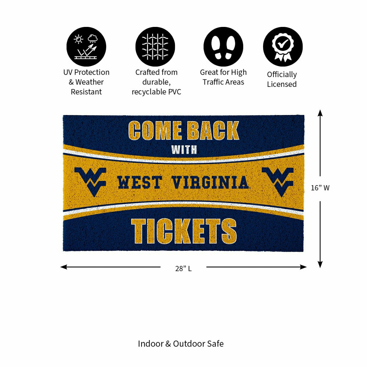 28" x 16" PVC Trapper Mat, Come Back with Tickets, West Virginia Unive