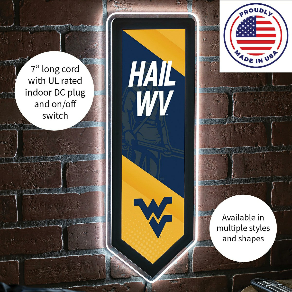 LED Wall Decor, Pennant, West Virginia University