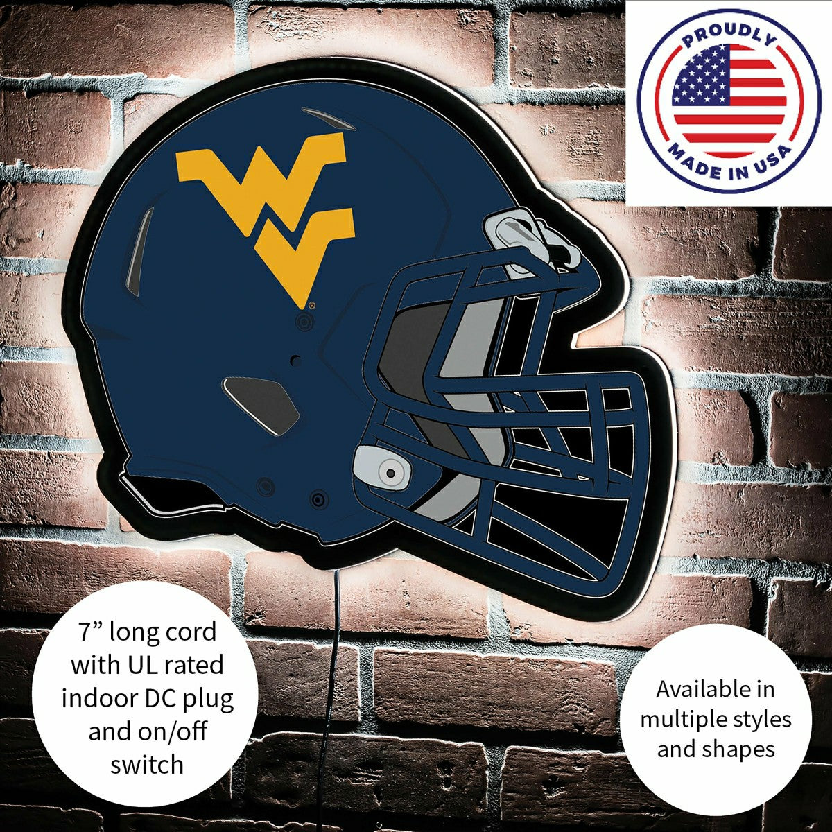 LED Wall Decor, Helmet, West Virginia University