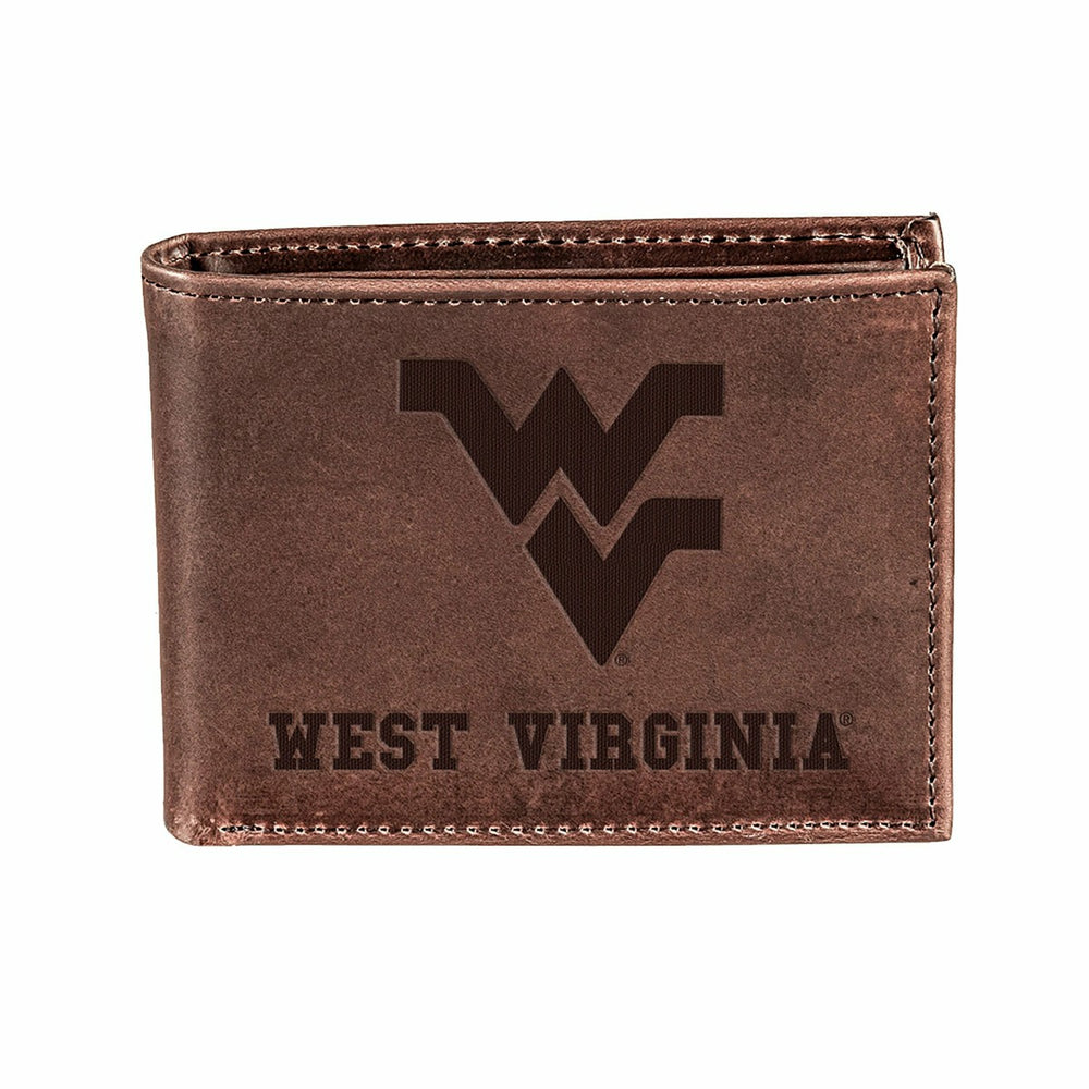 West Virginia University , Bi-Fold Wallet, Brown, CH, 100% Genuine Lea