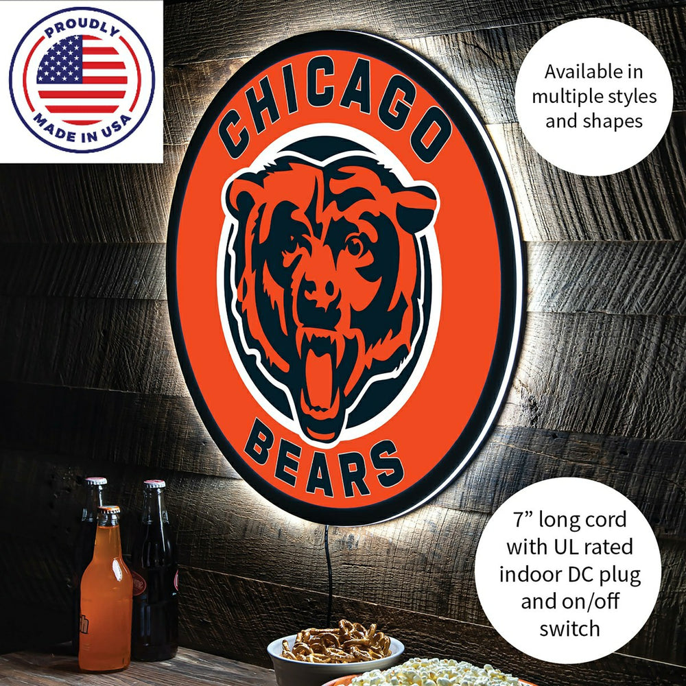 LED Wall Decor, Round, Chicago Bears