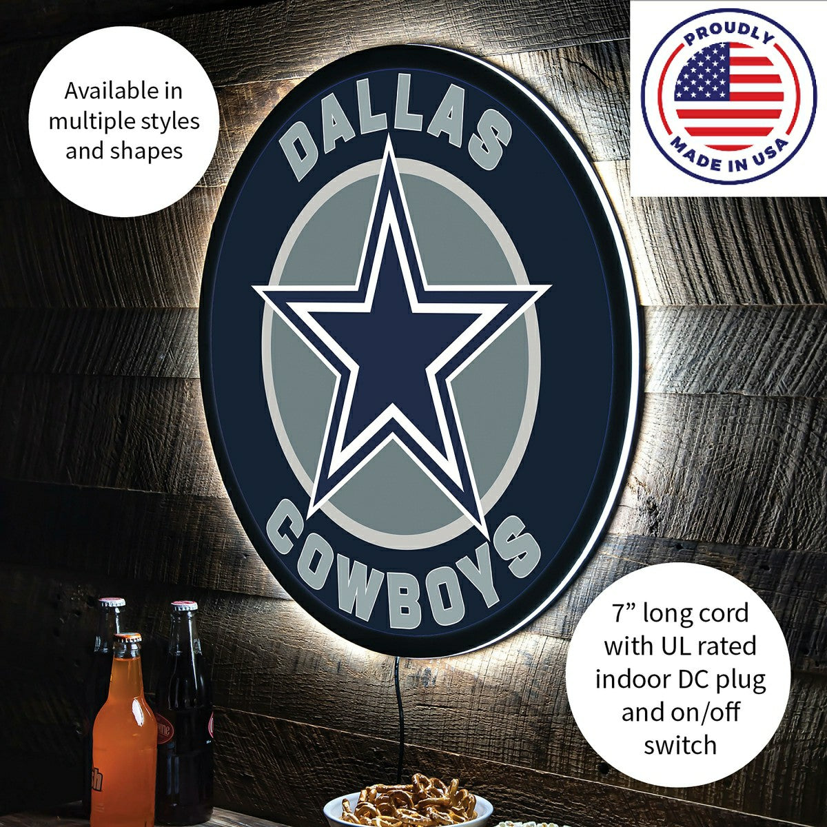 LED Wall Decor, Round, Dallas Cowboys