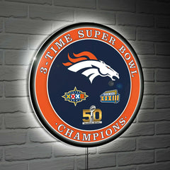 Denver Broncos 3X Superbowl Champions Football Round LED Wall Decor