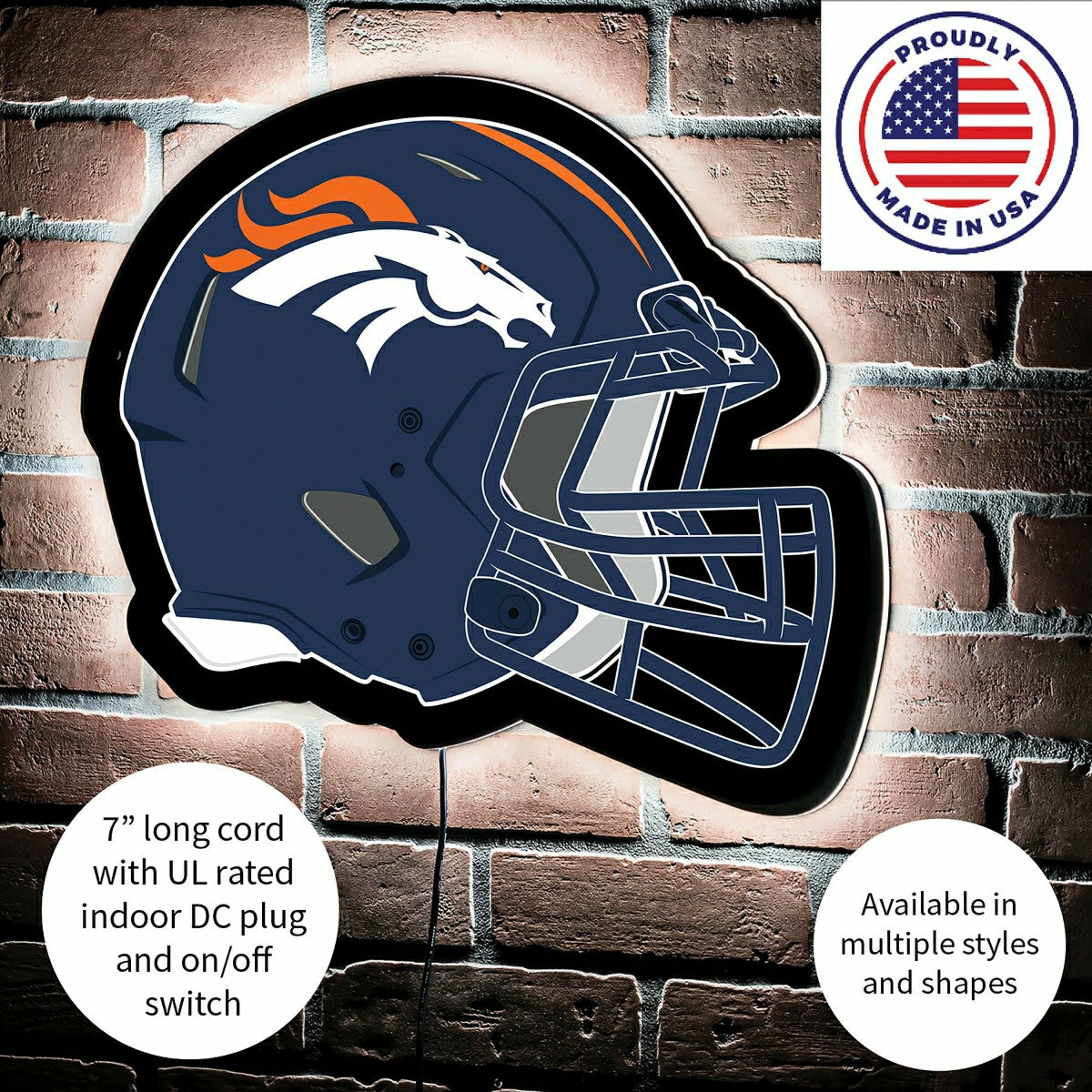 LED Wall Decor, Helmet, Denver Broncos
