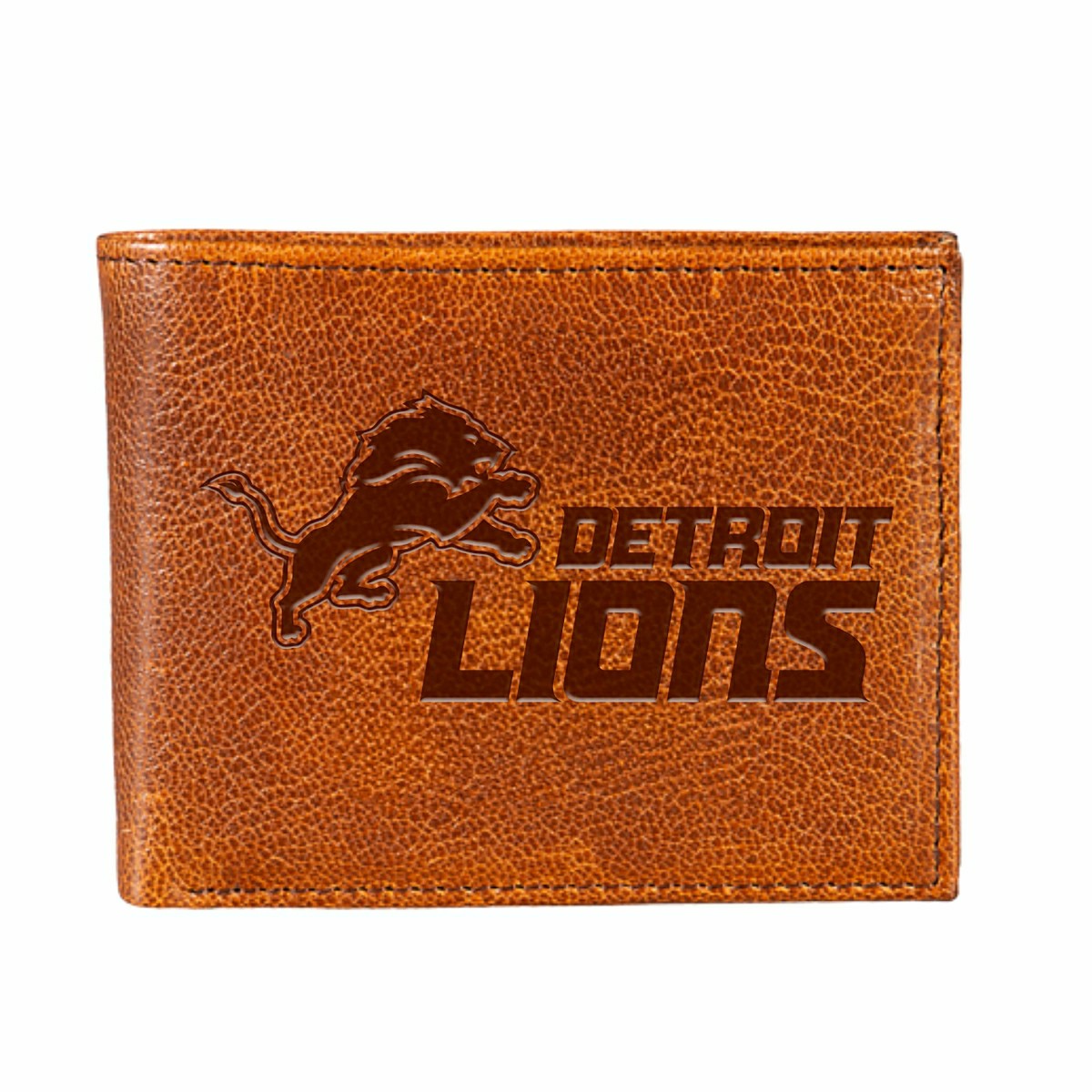Detroit Lions, Embossed 100% Genuine Tumbled Leather Passcase Bi-Fold