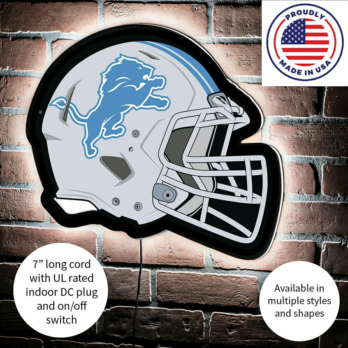 LED Wall Decor, Helmet, Detroit Lions