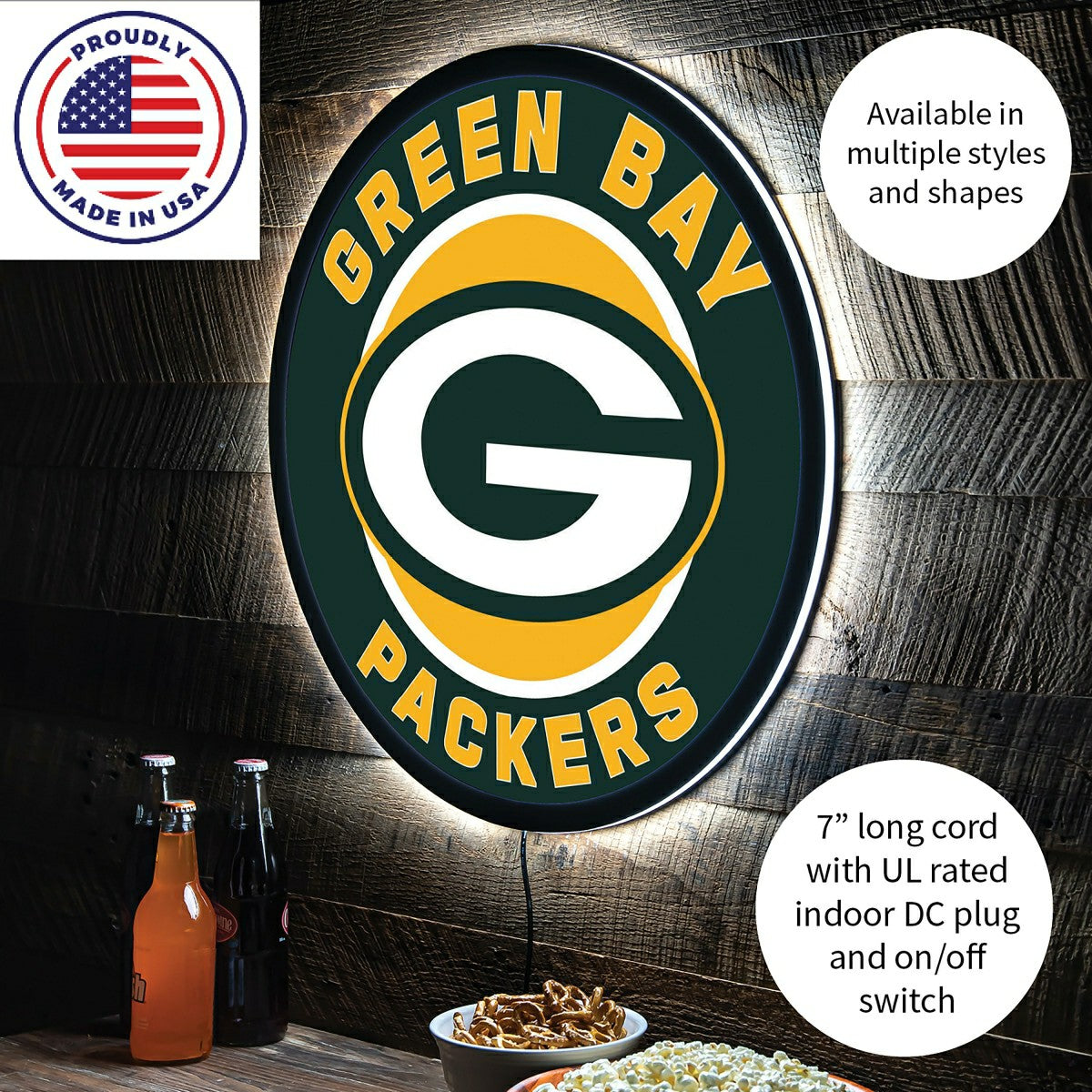 LED Wall Decor, Round, Green Bay Packers