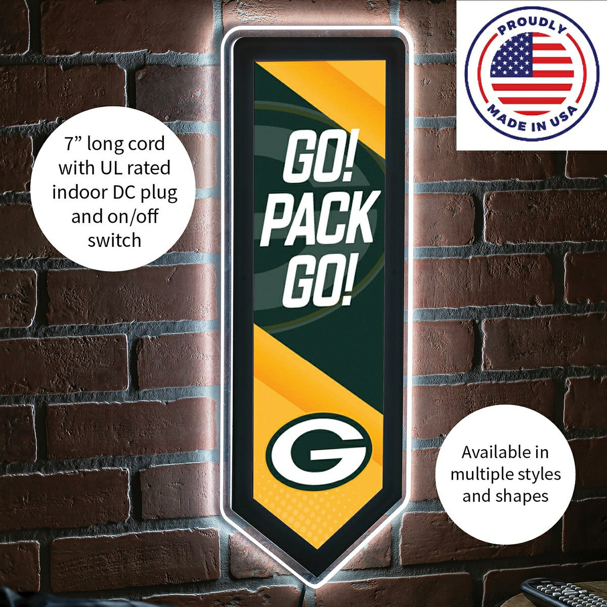 LED Wall Decor, Pennant, Green Bay Packers