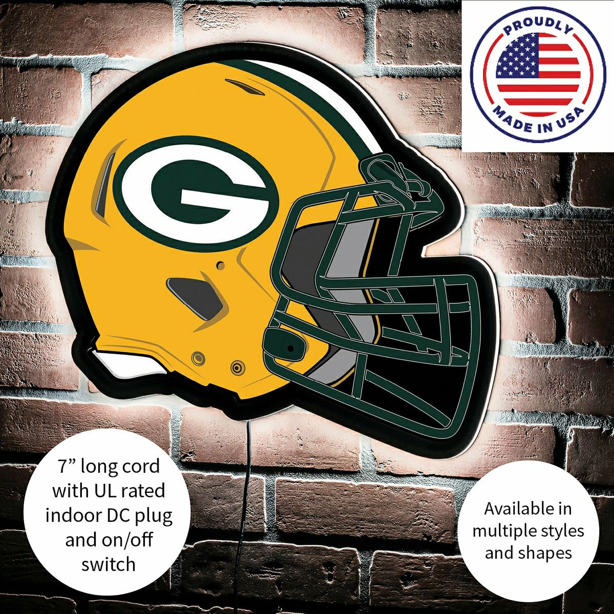 LED Wall Decor, Helmet, Green Bay Packers