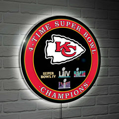 Kansas City Chiefs Multi-Win Superbowl Champions Football Round LED Wa
