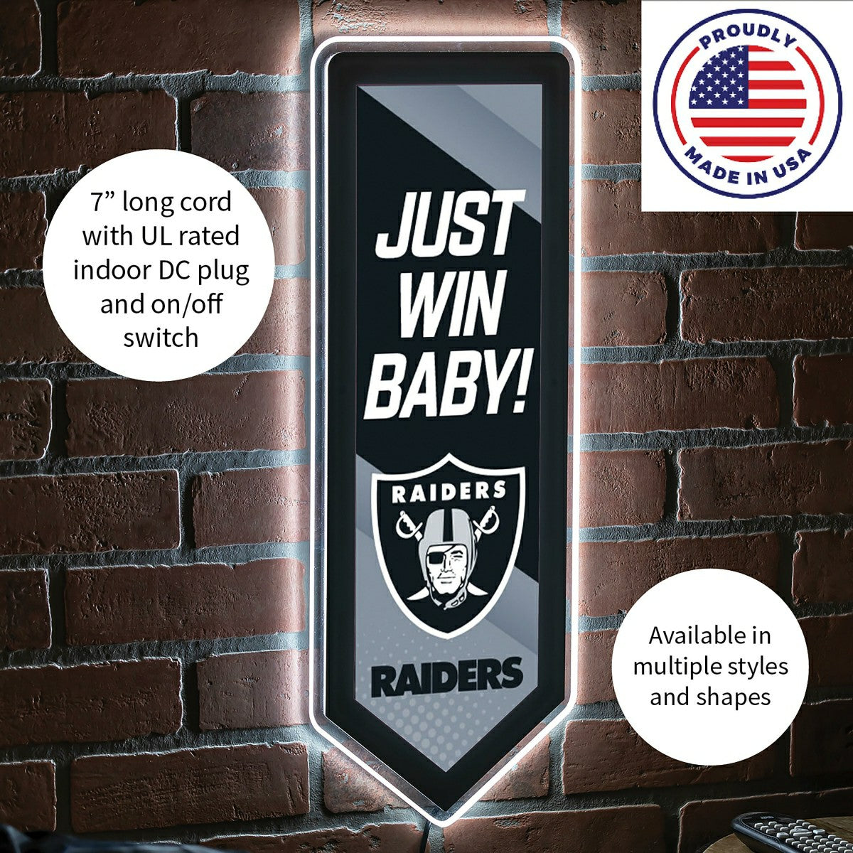 LED Wall Decor, Pennant, Las Vegas Raiders