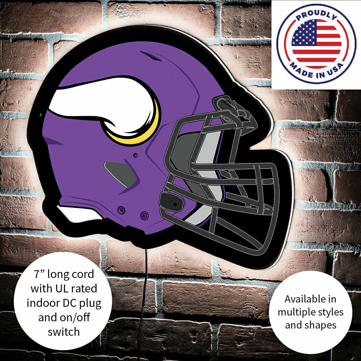 LED Wall Decor, Helmet, Minnesota Vikings