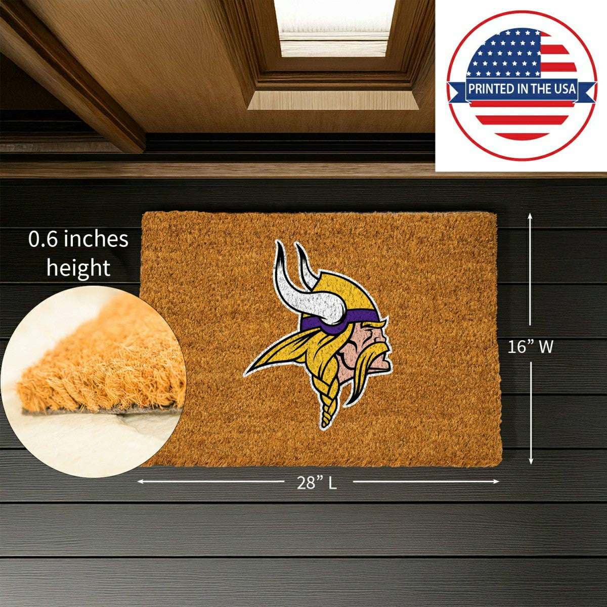 Coir Mat, 16"x28", Minnesota Vikings