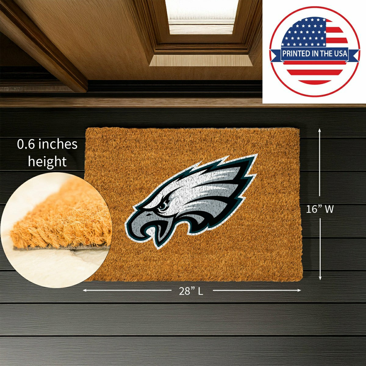 Coir Mat, 16"x28", Philadelphia Eagles