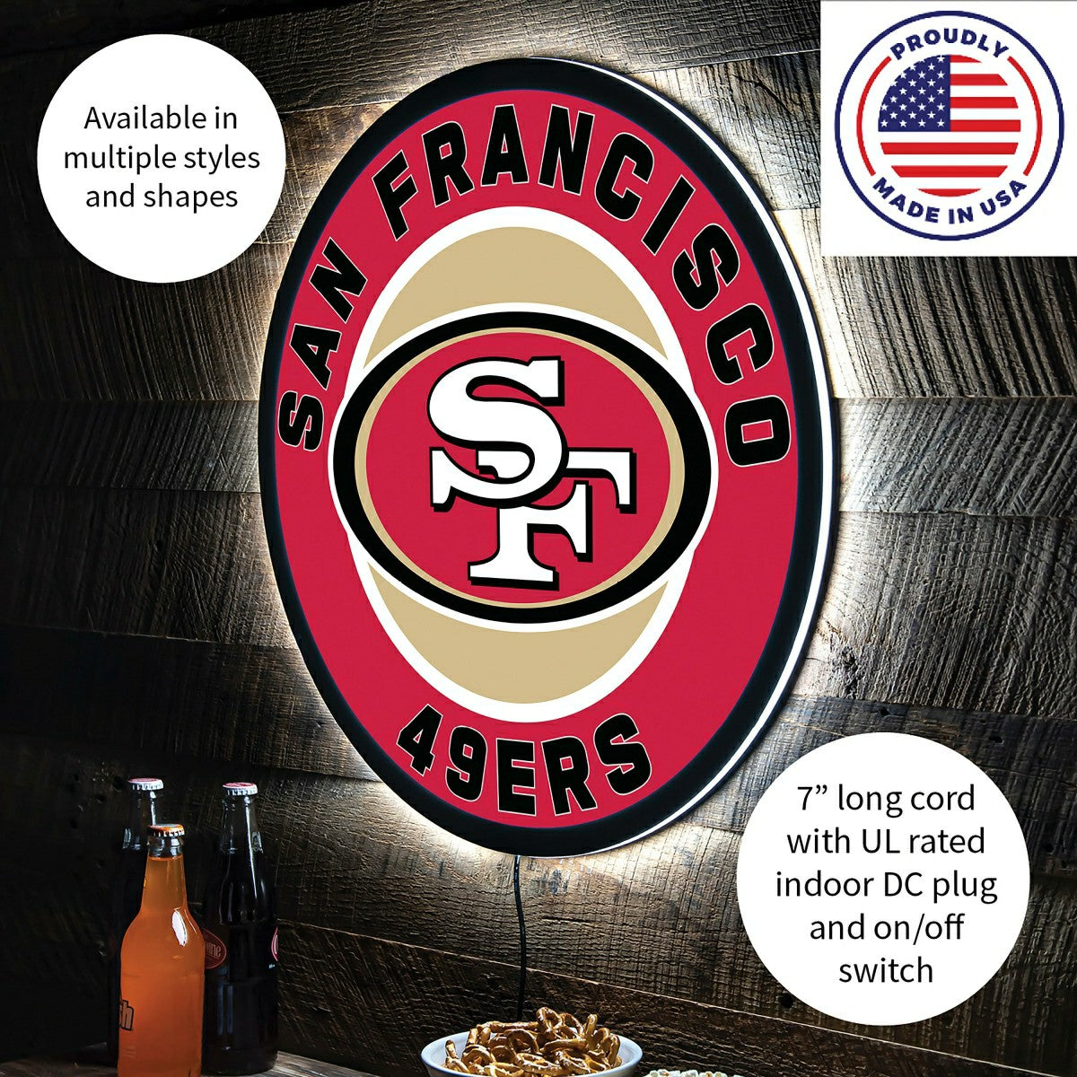 LED Wall Decor, Round, San Francisco 49ers