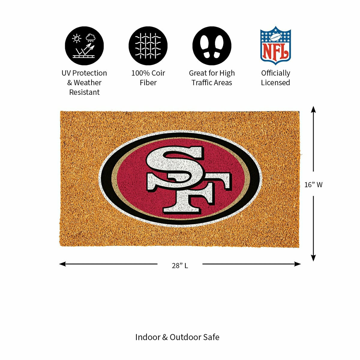 Coir Mat, 16"x28", San Francisco 49ers
