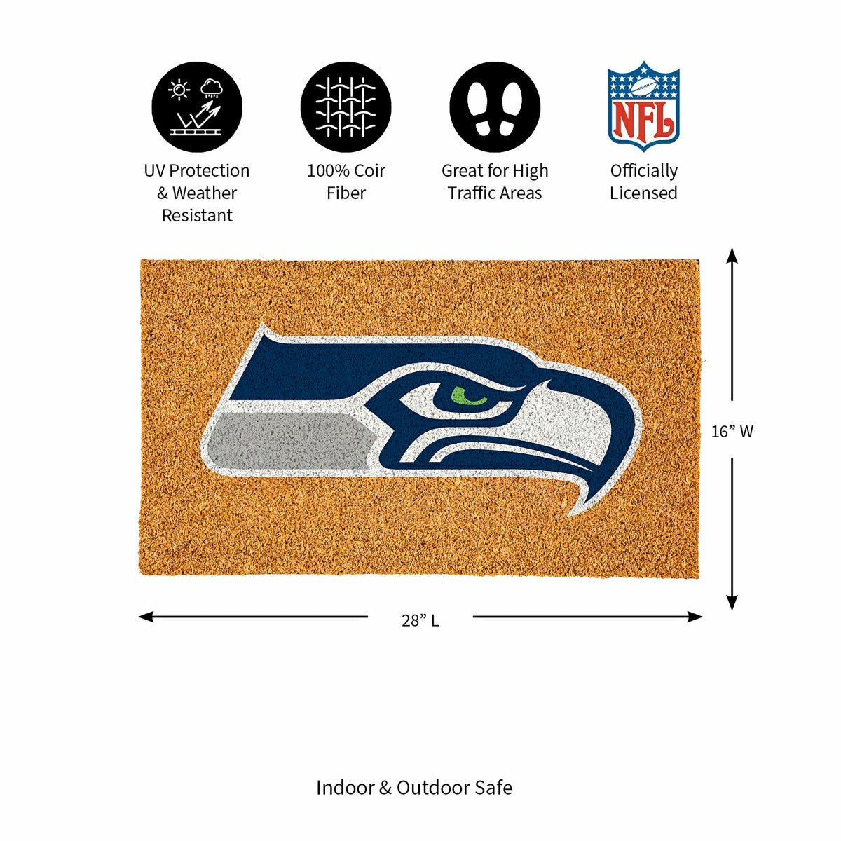 Coir Mat, 16"x28", Seattle Seahawks