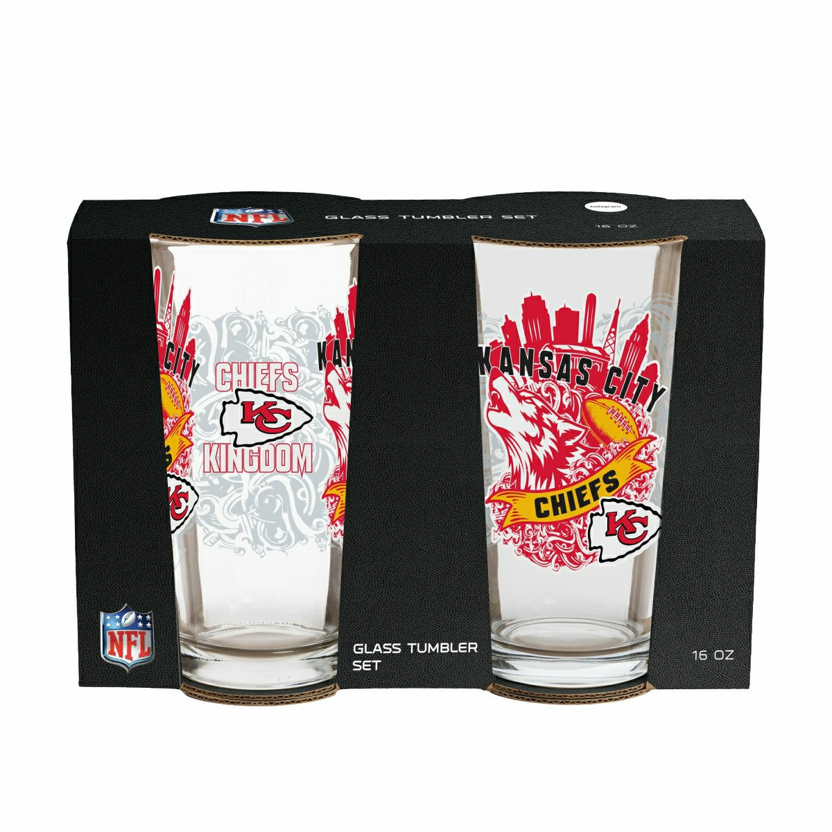 Kansas City Chiefs 16oz Glass pint, Set of 2
