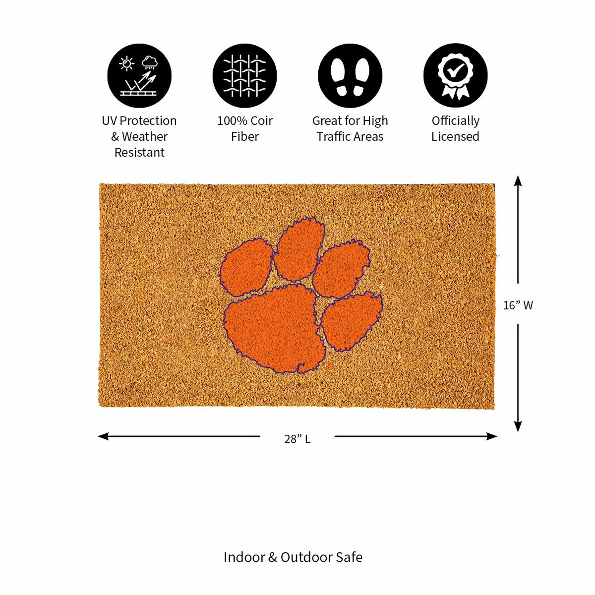 Coir Mat, 16"x28", Clemson University
