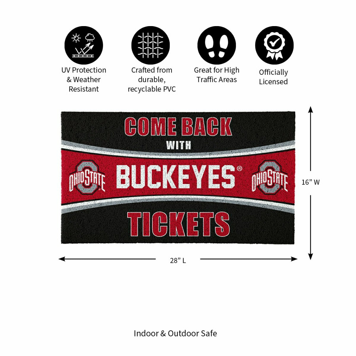28" x 16" PVC Trapper Mat, Come Back with Tickets, Ohio State Universi