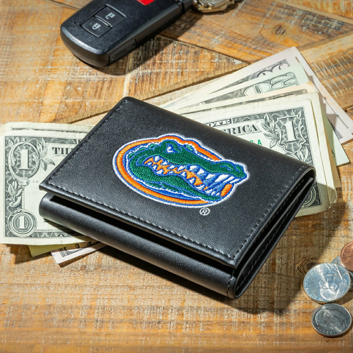 University of Florida Black Tri-Fold Embroidered Wallet w/ RFID Blocking