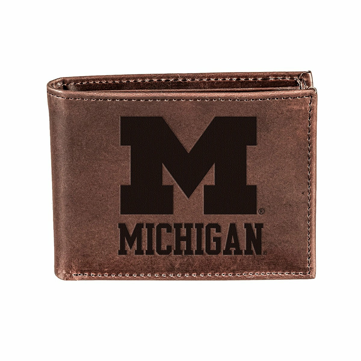 University of Michigan, Bi-Fold Wallet, Brown, CH, 100% Genuine Leathe