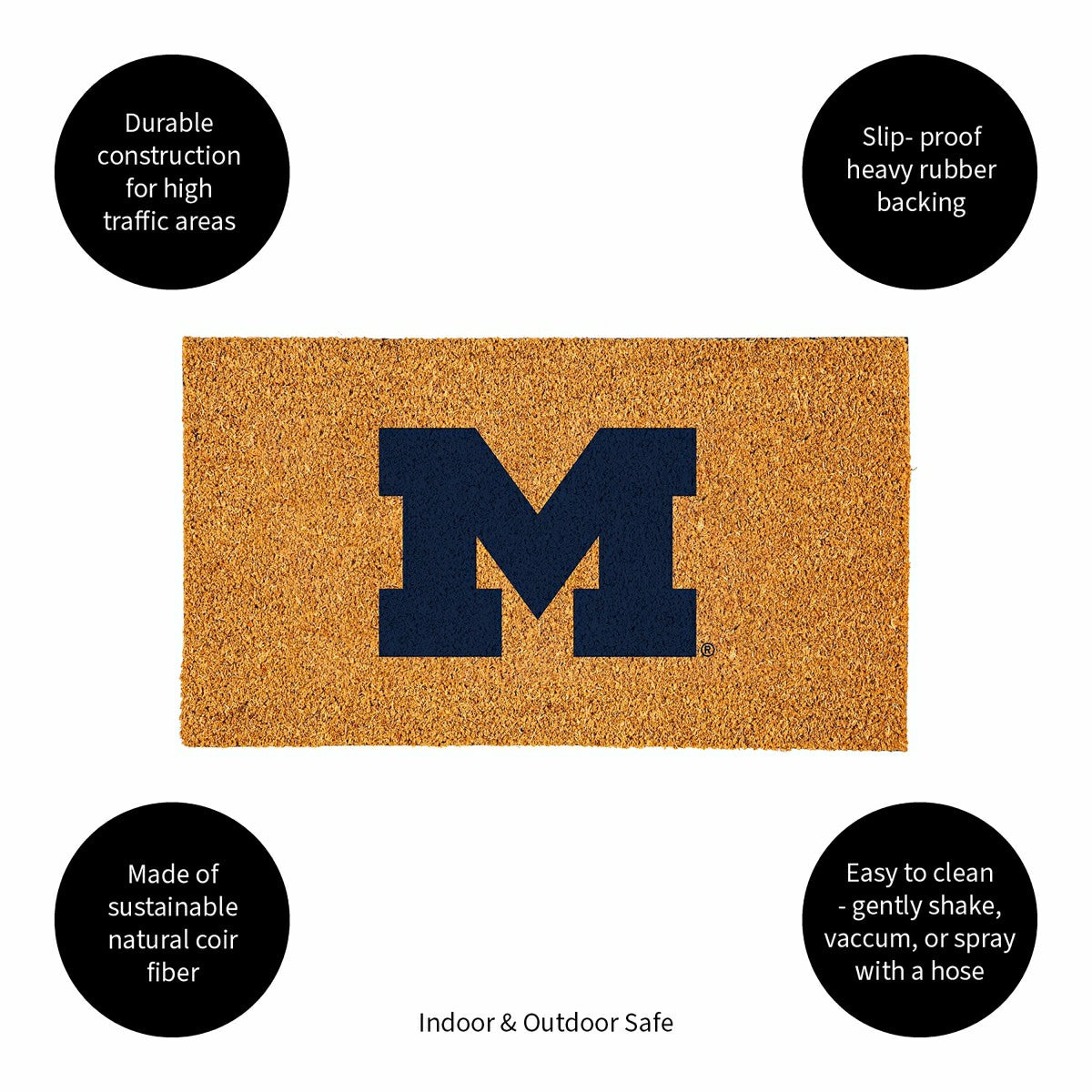 Coir Mat, 16"x28", University Of Michigan