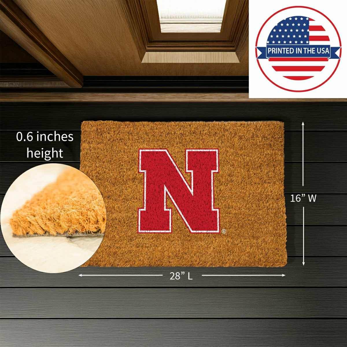 Coir Mat, 16"x28", University of Nebraska