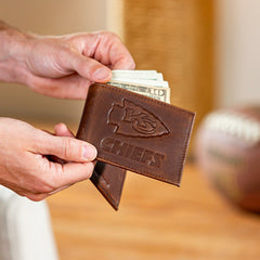 Kansas City Chiefs, Bi-Fold Wallet, Brown, CH, 100% Genuine Leather