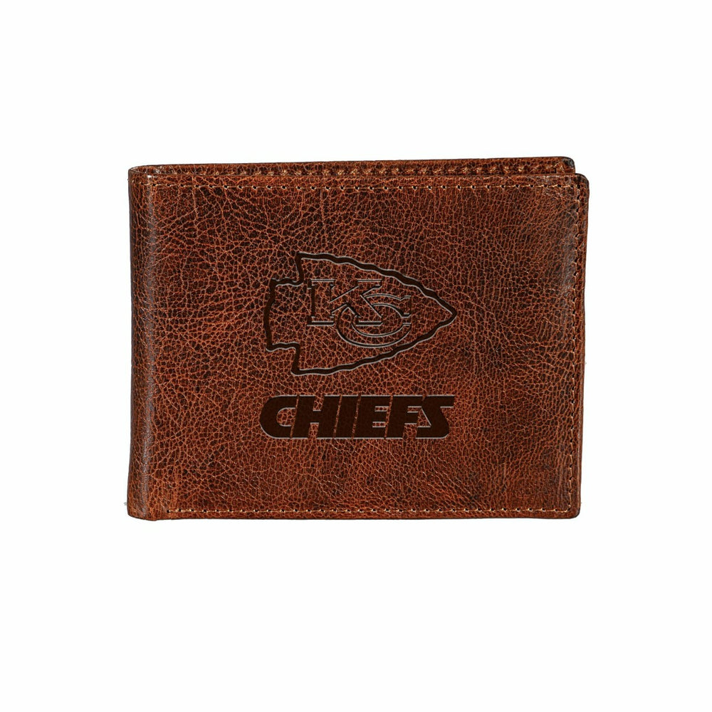 Kansas City Chiefs, Embossed 100% Genuine Tumbled Leather Passcase Bi-