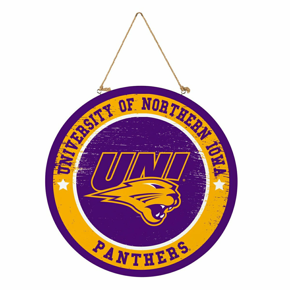 University of Northern Iowa Round Door Décor with Hanging Rope, 18x18