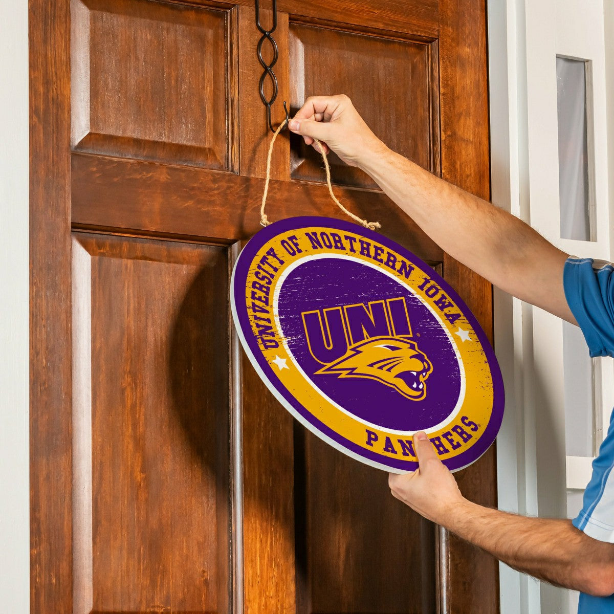 University of Northern Iowa Round Door Décor with Hanging Rope, 18x18