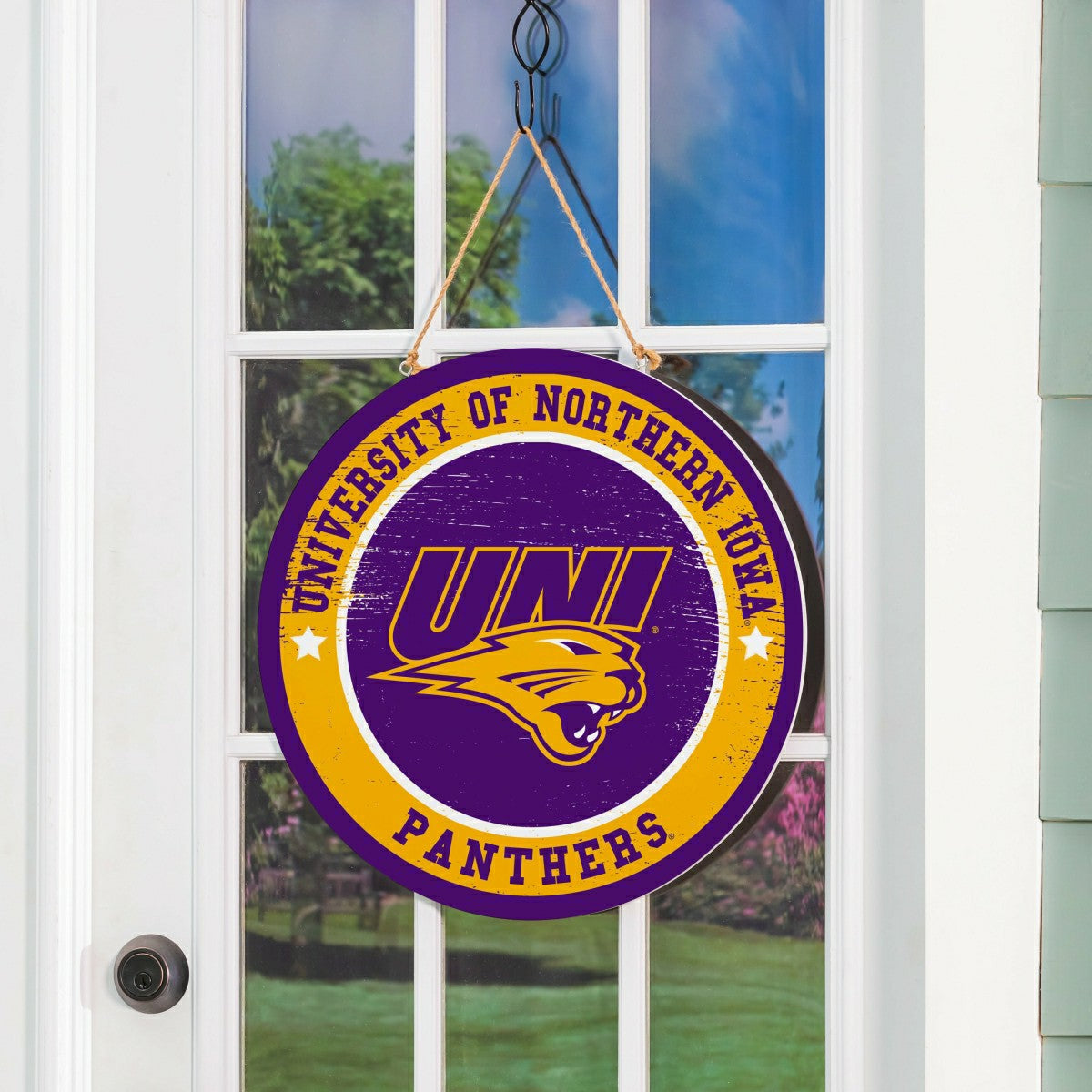 University of Northern Iowa Round Door Décor with Hanging Rope, 18x18