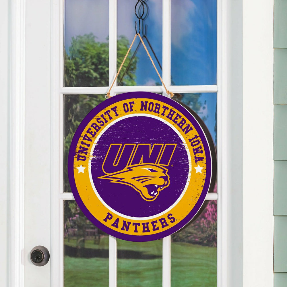 University of Northern Iowa Round Door Décor with Hanging Rope, 18x18