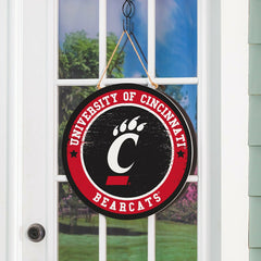 University of Cincinnati Round Door Décor with Hanging Rope, 18x18