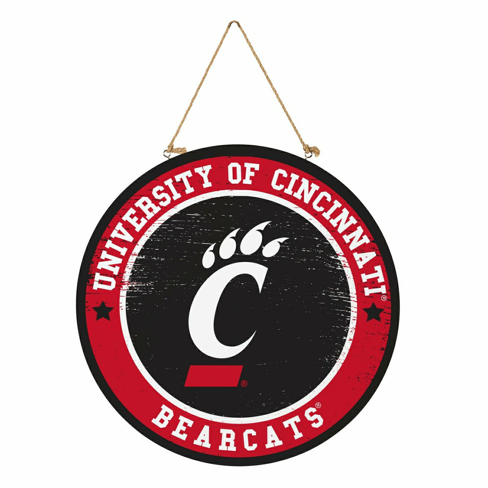 University of Cincinnati Round Door Décor with Hanging Rope, 18x18