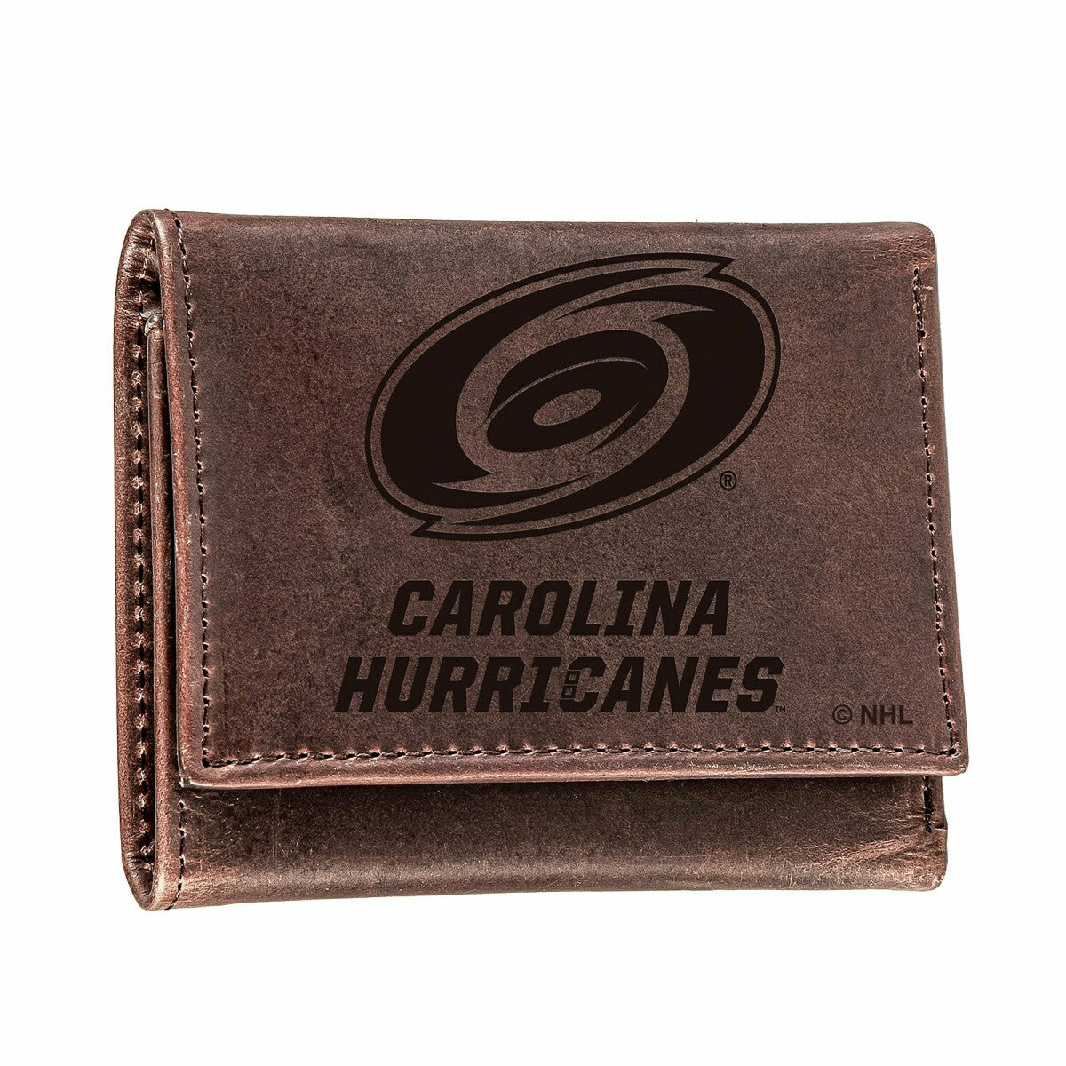Carolina Hurricanes, Tri-Fold Wallet, Brown, CH, 100% Genuine Leather
