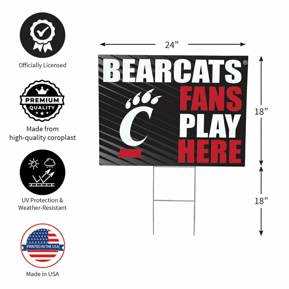 University of Cincinnati Coroplast Yard Sign "Fans Play Here"