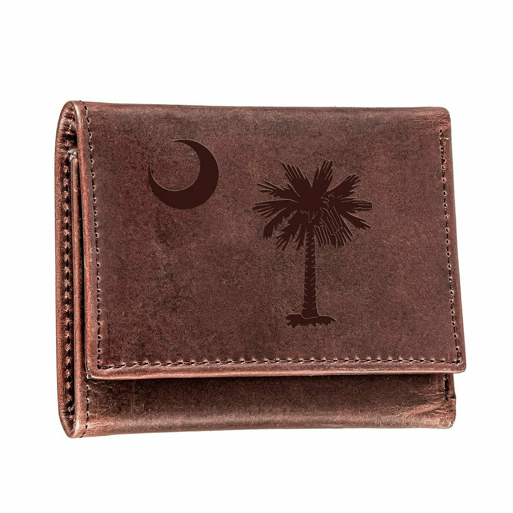 Tri-Fold Wallet, Brown, CH, 100% Genuine Leather, South Carolina State