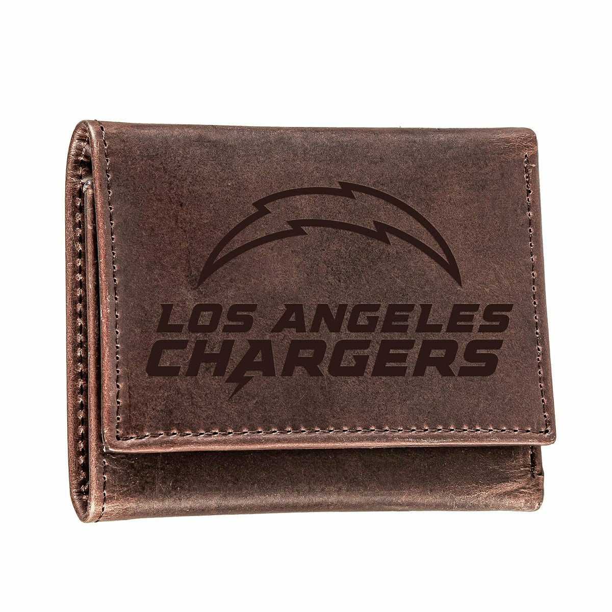Los Angeles Chargers, Tri-Fold Wallet, Brown, CH, 100% Genuine Leather