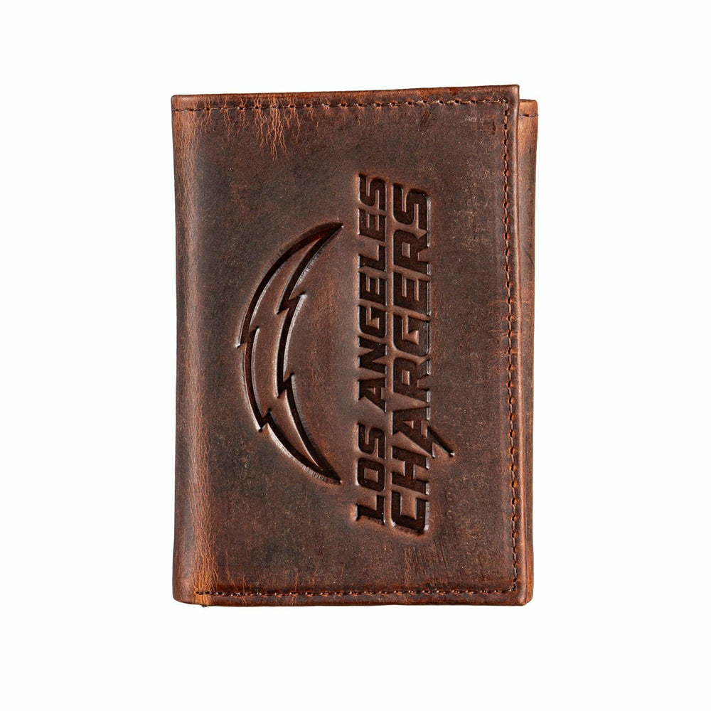 Los Angeles Chargers, Tri-Fold Wallet, Brown, CH, 100% Genuine Leather