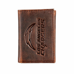Los Angeles Chargers, Tri-Fold Wallet, Brown, CH, 100% Genuine Leather