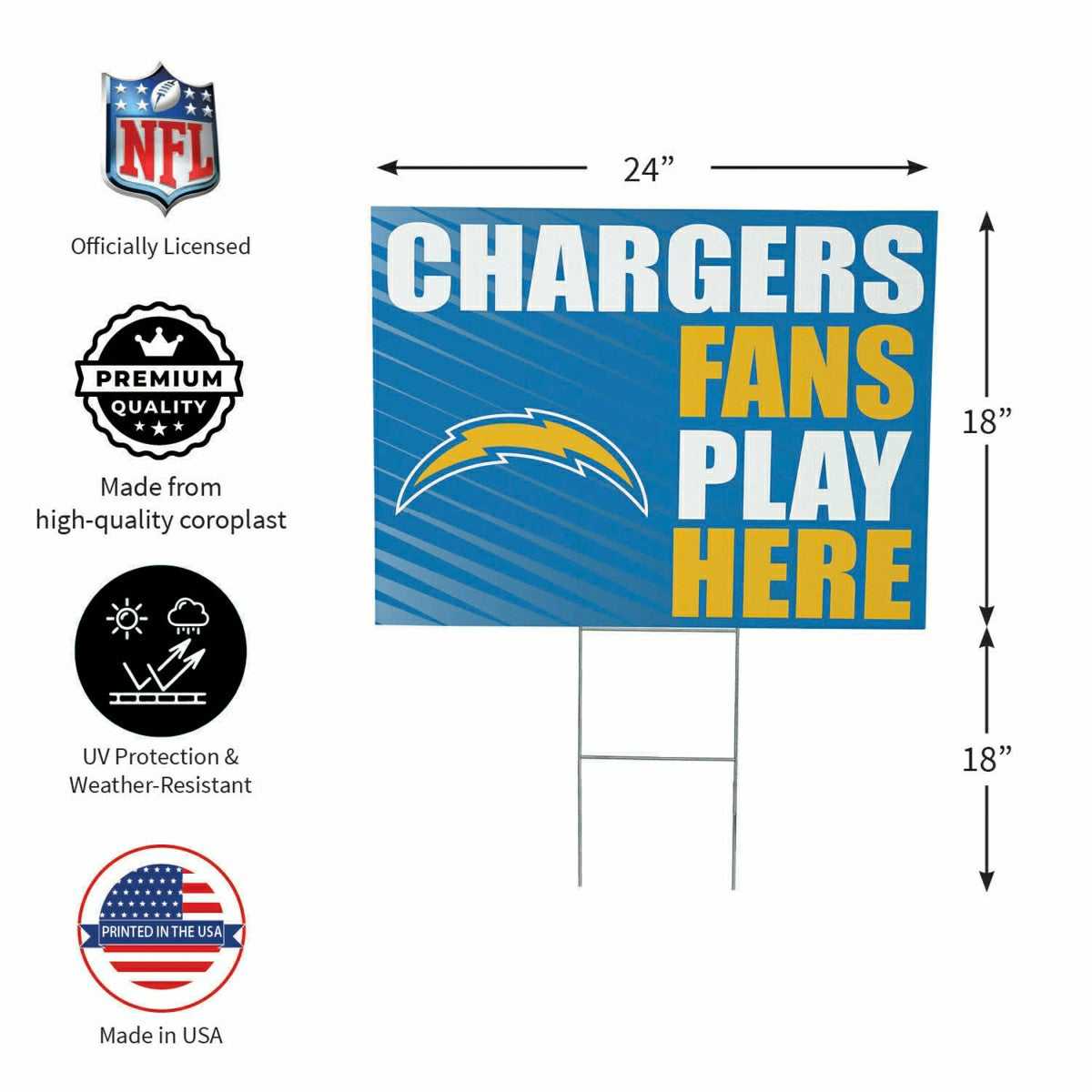 Los Angeles Chargers Coroplast Yard Sign "Fans Play Here"